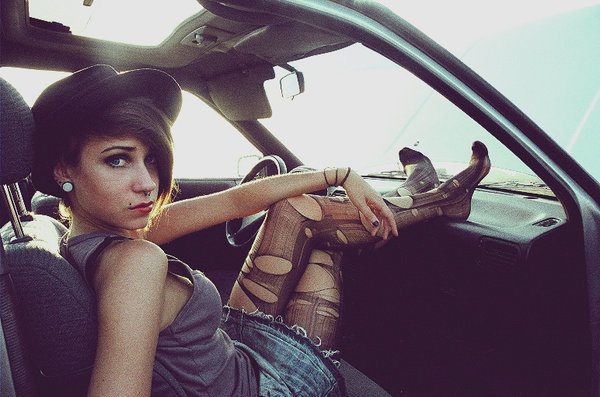 car, girl and hat
