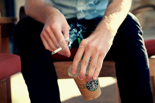 coffee, coffee and cigarette and hands