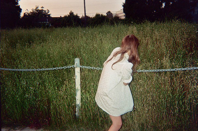 fence, girl and grass