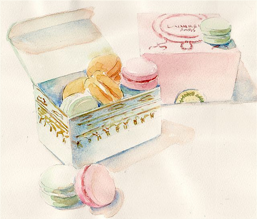 illustration, lauderee, macarons, macaroon, painting, pastel