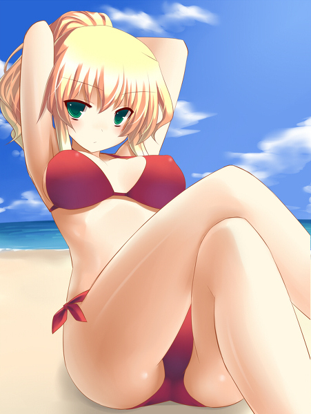 anime,  beach and  bikini