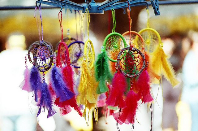 blue, colorful and dream catchers