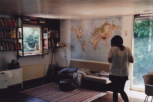 books, map and room
