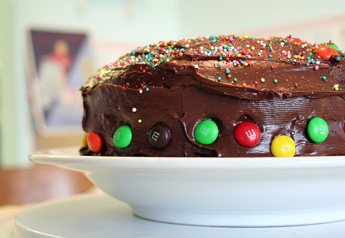 cake, chocolate and m&m
