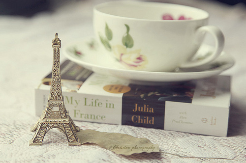 book, cup and eiffel tower