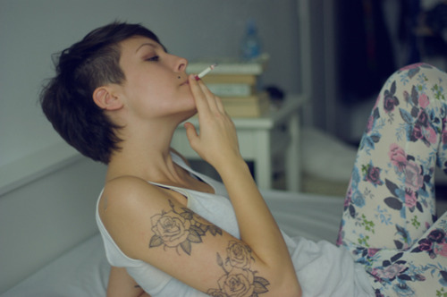 cigarette, floral and girl