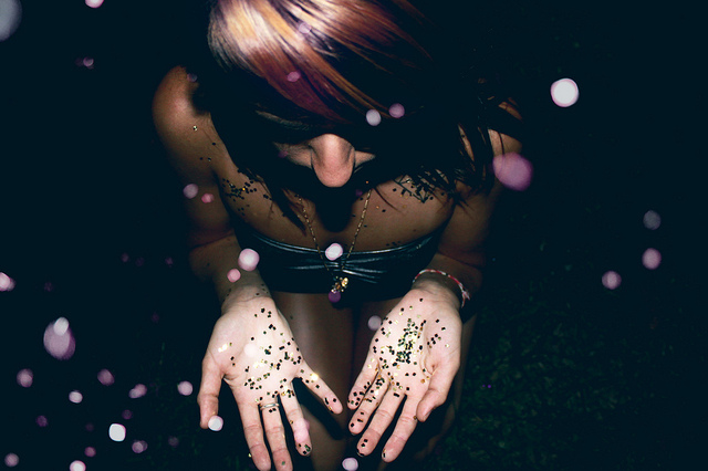 girl, glitter and hands