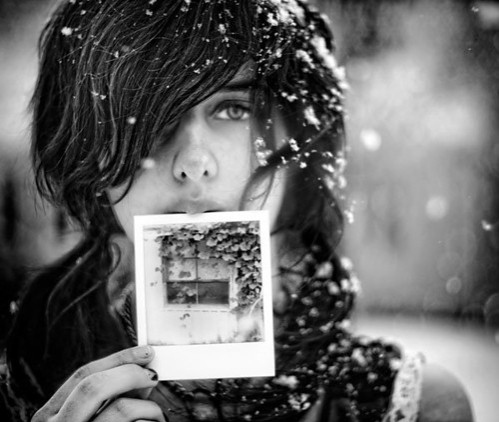 black and white, girl and photo