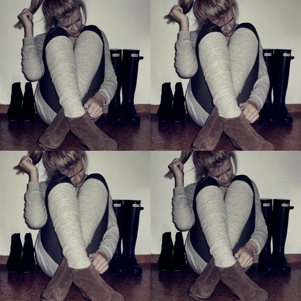 blogger, fashion, girl, grey, hair, hunter boots