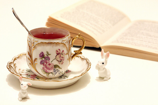 book, floral and rabbits