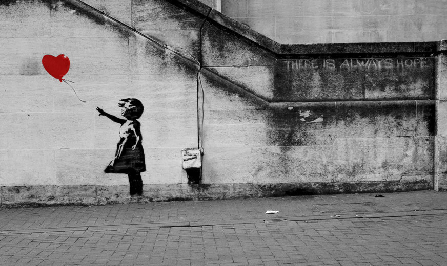 balloon, banksy and girl