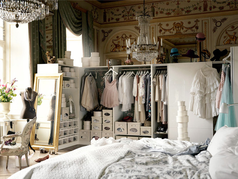 bedroom, chandelier and closet