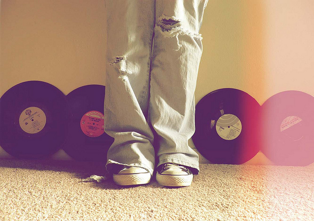 converse, gramophone and jeans