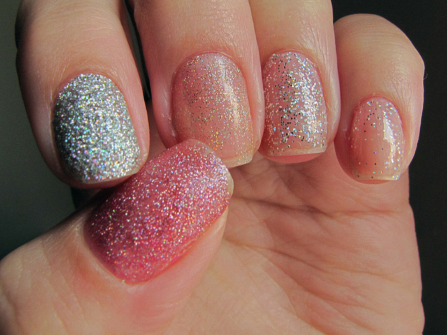 glitter, hands and nail polish