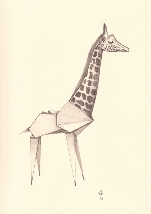 drawing, giraffe and origami