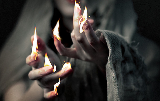 fingers, fire and flame