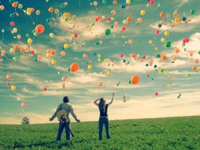 balloons,  couple and  fun