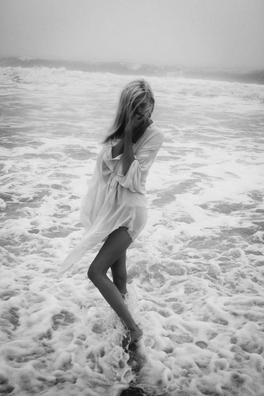 beach, black and white and girl