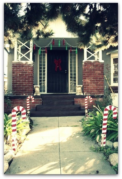 bricks, candy canes and christmas decors