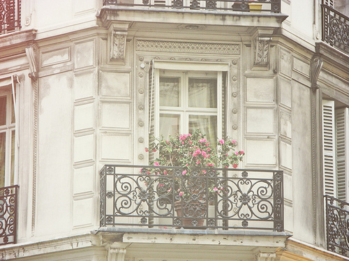 antique, balcony, building, flowers, house, lovely