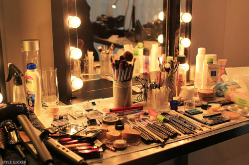 backstage, brushes and cosmetics