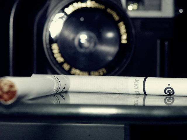 black and white, cigarette and luckstrike