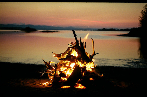 bonfire, fire and lake