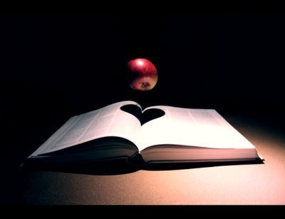 apple,  book and  heart