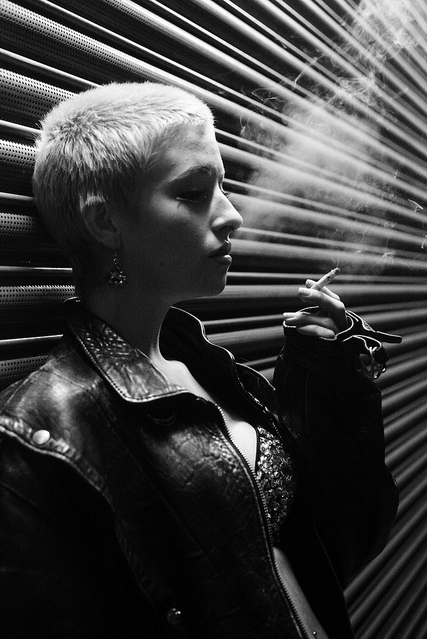 black and white, blond and cigarette