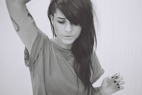 black and white, girl and hair