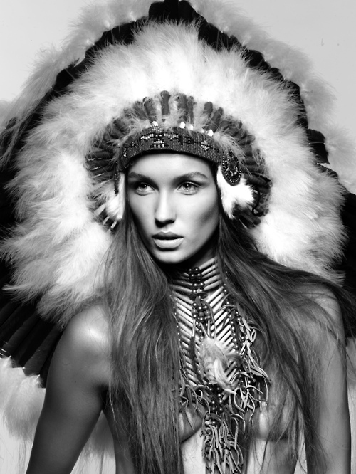 girl, head dress and indian