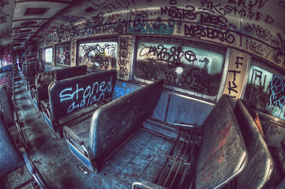 bus,  dirty and  graffiti