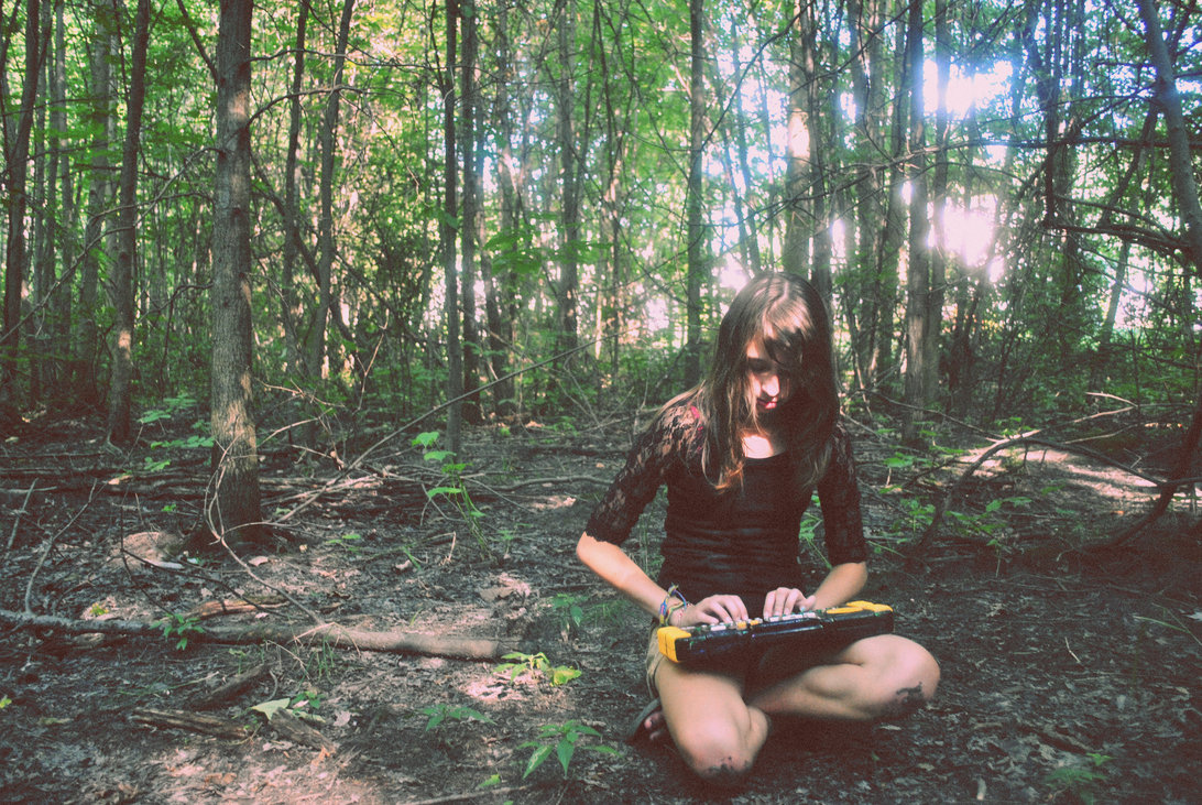 forest, girl and keyboard