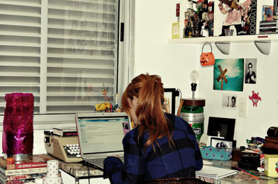 bedroom,  computer and  girl