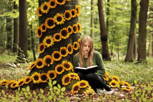 flowers, girl and reading