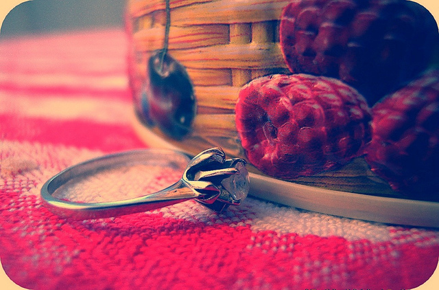 blanket, fruits and ring