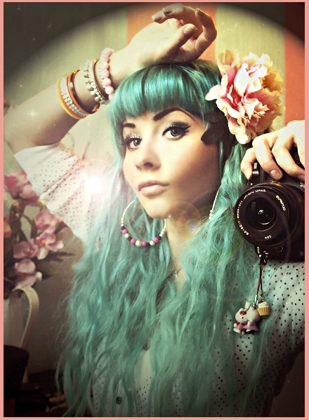 blue hair, candykikky and flowers