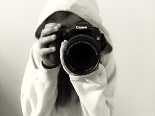 black and white, camera and girl