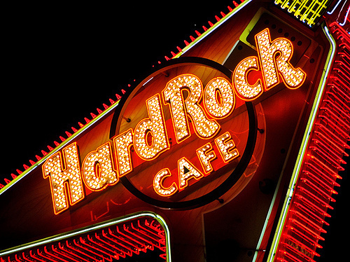 cafe, guitar, hard rock, hard rock cafe, light, night
