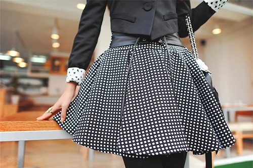 black, fashion, girl, polkadot, pretty, skirts
