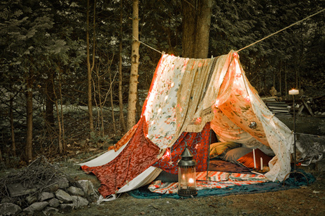 camping, curtains and forts