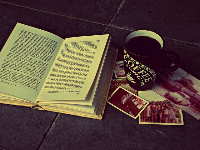 book, coffee and fusca