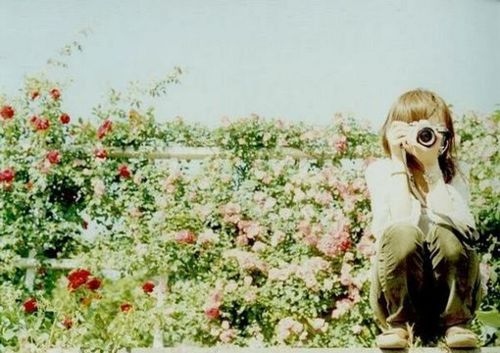camera, flowers and girl