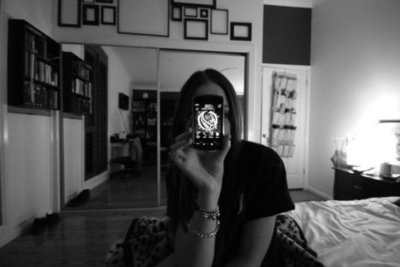 black and white,  cell phone and  girl
