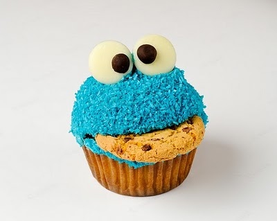 blue, cookie, cookie monster, cupcake, frosting