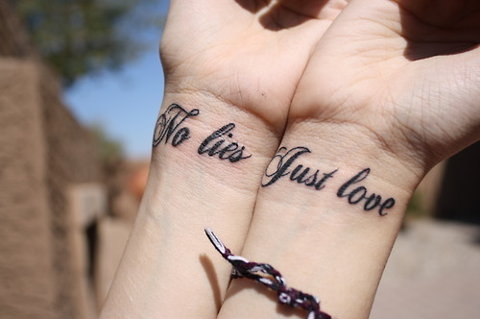 Love Tattoo on Bright Eyes Just Love No Lies Tattoo Wrist Tattoo Favim Com 107595 Jpg