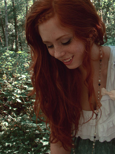 auburn, forest, freckles, ginger, green, long hair