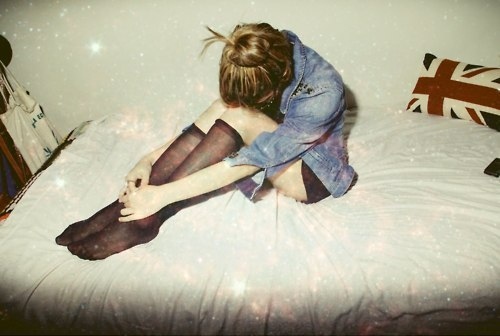 bed, bedroom, black, blonde, bun, cute