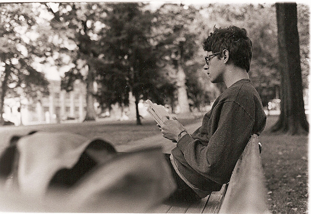 bench, book and boy