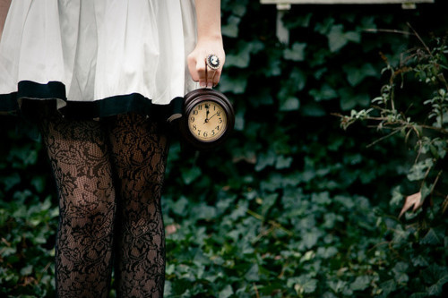 clock, girl and green